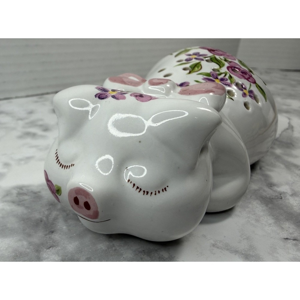 Avon Ceramic Floral Hand Painted Sleeping Pig Pomander Potpourri 1978 Vintage